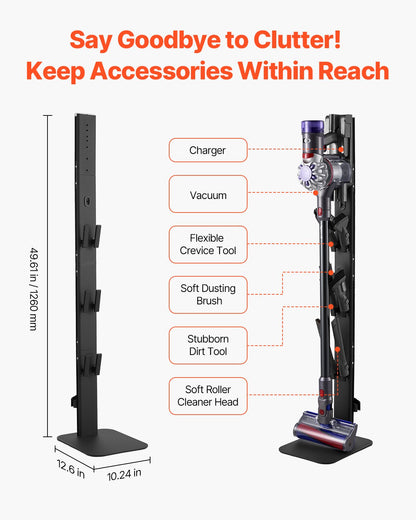 Vacuum Stand, Compatible with Dyson G5 V15 V12 V11 V10 V8 V7 V6 Series Upright Vacuums Cleaners & Accessories, Stable Vacuum Stand Holder with 6 Hooks and Non-slip Footpads, Black