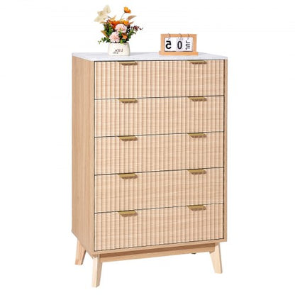 Wooden chest of drawers with 5 fluted drawers, pull-out drawers and anti-tip device | EU