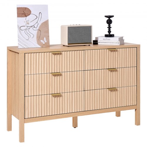 Chest of drawers with 6 fluted wooden drawers, pull-out and anti-tip | EU
