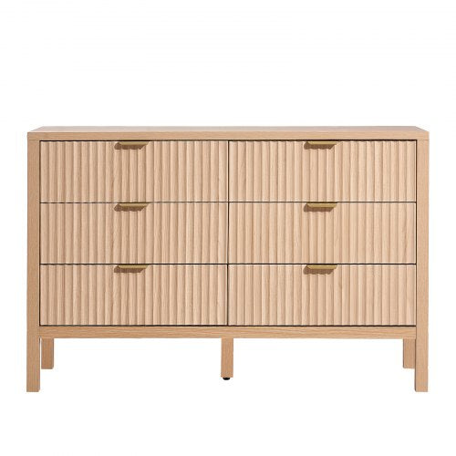 Chest of drawers with 6 fluted wooden drawers, pull-out and anti-tip | EU
