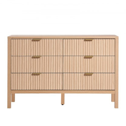 Chest of drawers with 6 fluted wooden drawers, pull-out and anti-tip | EU