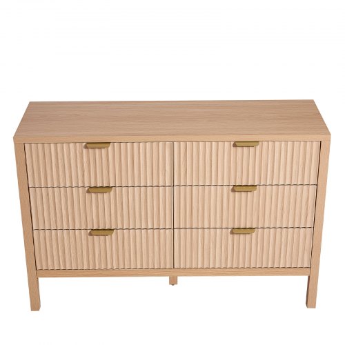 Chest of drawers with 6 fluted wooden drawers, pull-out and anti-tip | EU