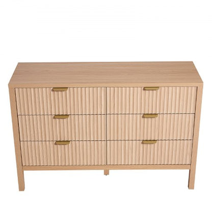 Chest of drawers with 6 fluted wooden drawers, pull-out and anti-tip | EU