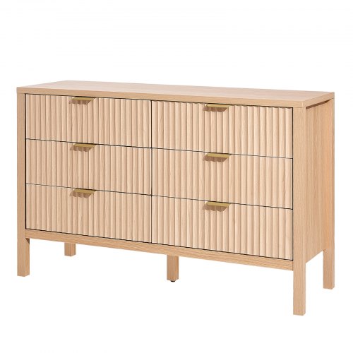Chest of drawers with 6 fluted wooden drawers, pull-out and anti-tip | EU