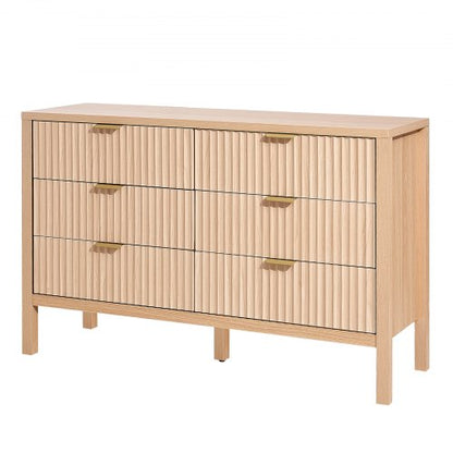 Chest of drawers with 6 fluted wooden drawers, pull-out and anti-tip | EU