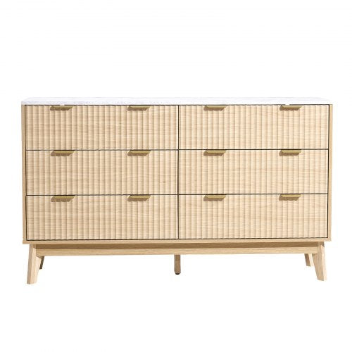 Chest of drawers with 6 fluted wooden drawers, pull-out drawers and wooden anti-tips | EU