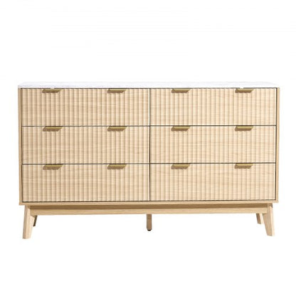 Chest of drawers with 6 fluted wooden drawers, pull-out drawers and wooden anti-tips | EU