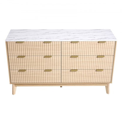 Chest of drawers with 6 fluted wooden drawers, pull-out drawers and wooden anti-tips | EU
