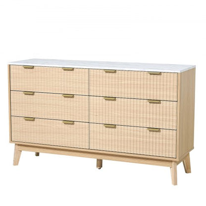 Chest of drawers with 6 fluted wooden drawers, pull-out drawers and wooden anti-tips | EU