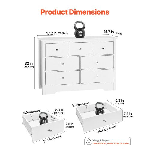 Chest of drawers with 7 drawers in wood, pull-out and anti-tip | EU
