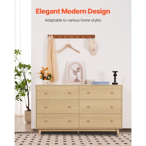 Wooden chest of drawers with 6 drawers, pull-out and anti-tip | EU