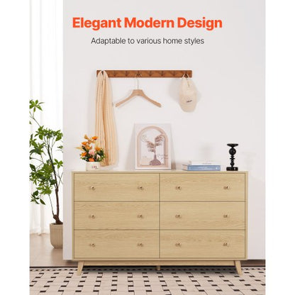 Wooden chest of drawers with 6 drawers, pull-out and anti-tip | EU