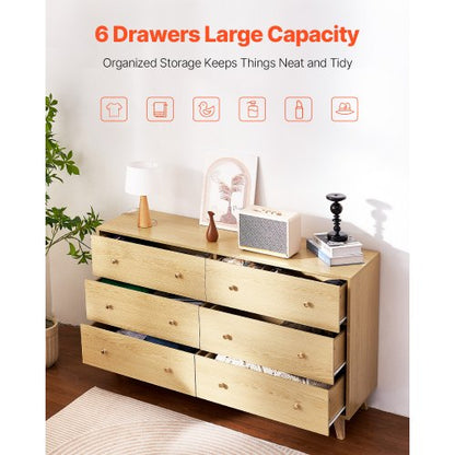Wooden chest of drawers with 6 drawers, pull-out and anti-tip | EU