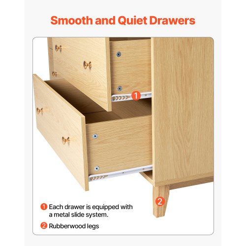 Wooden chest of drawers with 6 drawers, pull-out and anti-tip | EU