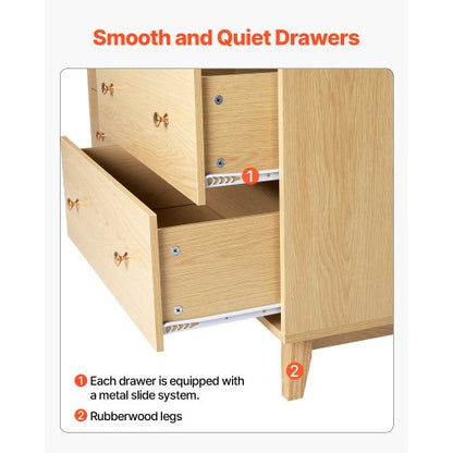 Wooden chest of drawers with 6 drawers, pull-out and anti-tip | EU