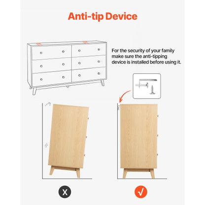 Wooden chest of drawers with 6 drawers, pull-out and anti-tip | EU