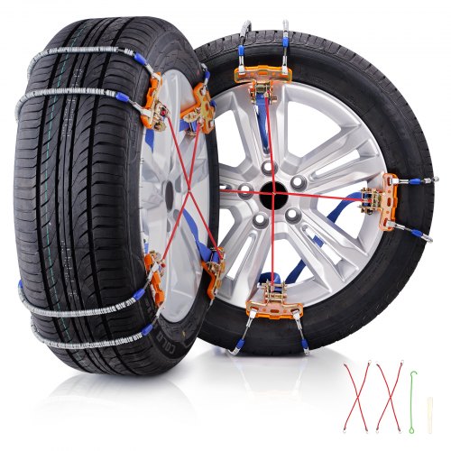 8 PCS Snow Chains, Tire Traction Wheel Chains for Tire Width 9.2-11.2 in/235-285 mm, Manganese Alloy Steel Emergency Tire Chains for Cars, Pickups, SUVs, and Trucks