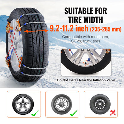 8 PCS Snow Chains, Tire Traction Wheel Chains for Tire Width 9.2-11.2 in/235-285 mm, Manganese Alloy Steel Emergency Tire Chains for Cars, Pickups, SUVs, and Trucks