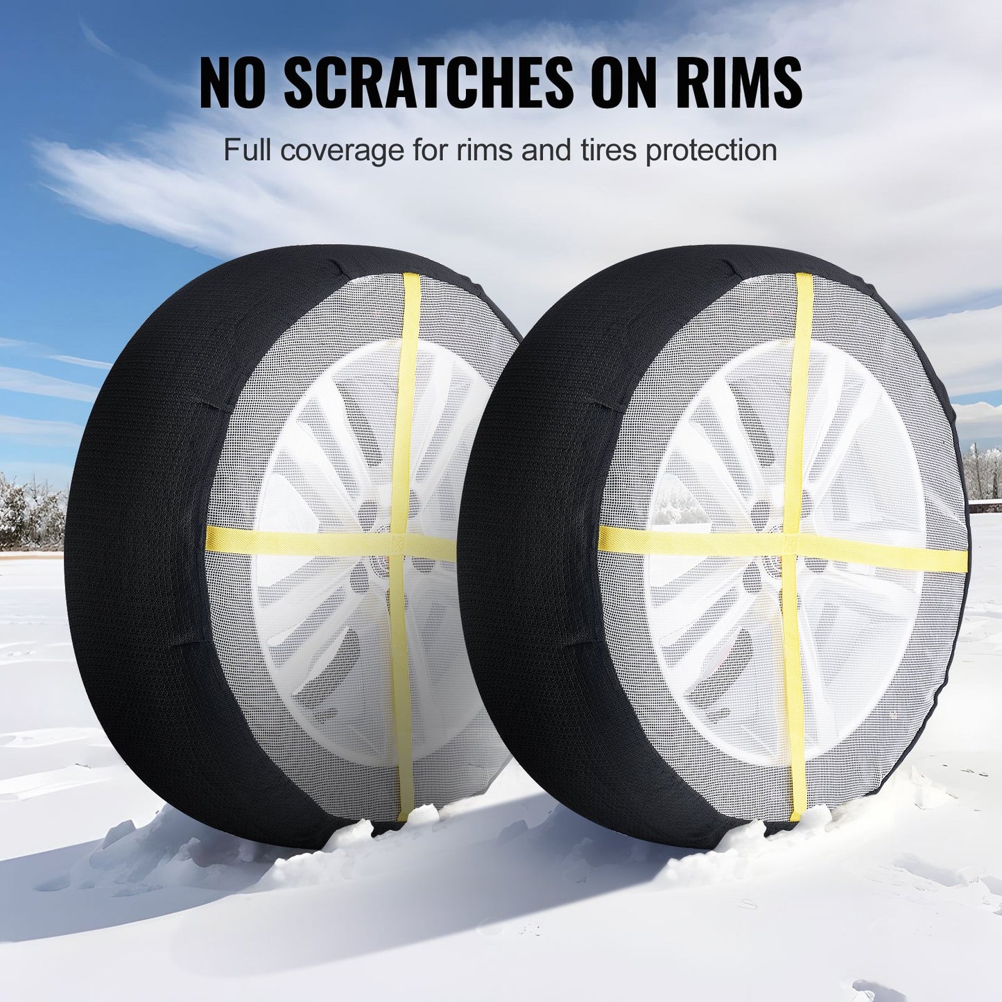 Thickened Snow Socks for Tires, Full Coverage Tire Socks with Polyester Fiber, Snow Traction Tire Cover for Car, SUV, Pickup and Truck (Pack of 2)-Large