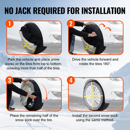 Thickened Snow Socks for Tires, Full Coverage Tire Socks with Polyester Fiber, Snow Traction Tire Cover for Car, SUV, Pickup and Truck (Pack of 2)-Large