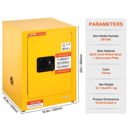 16.9" x 16.9" x 22" Flammable Cabinet Galvanized Steel, Safety Cabinet, Adjustable Shelf Flammable Storage Cabinet, for Commercial Industrial and Home Use