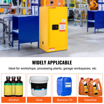 Flammable Safety Cabinet, 16 Gal, Cold Rolled Steel Flammable Liquid Storage Cabinet, 18.1 x 18.1 x 35.4 in Explosion Proof with 2 Adjustable Shelves 1 Door for Commercial Industrial Use, Yellow