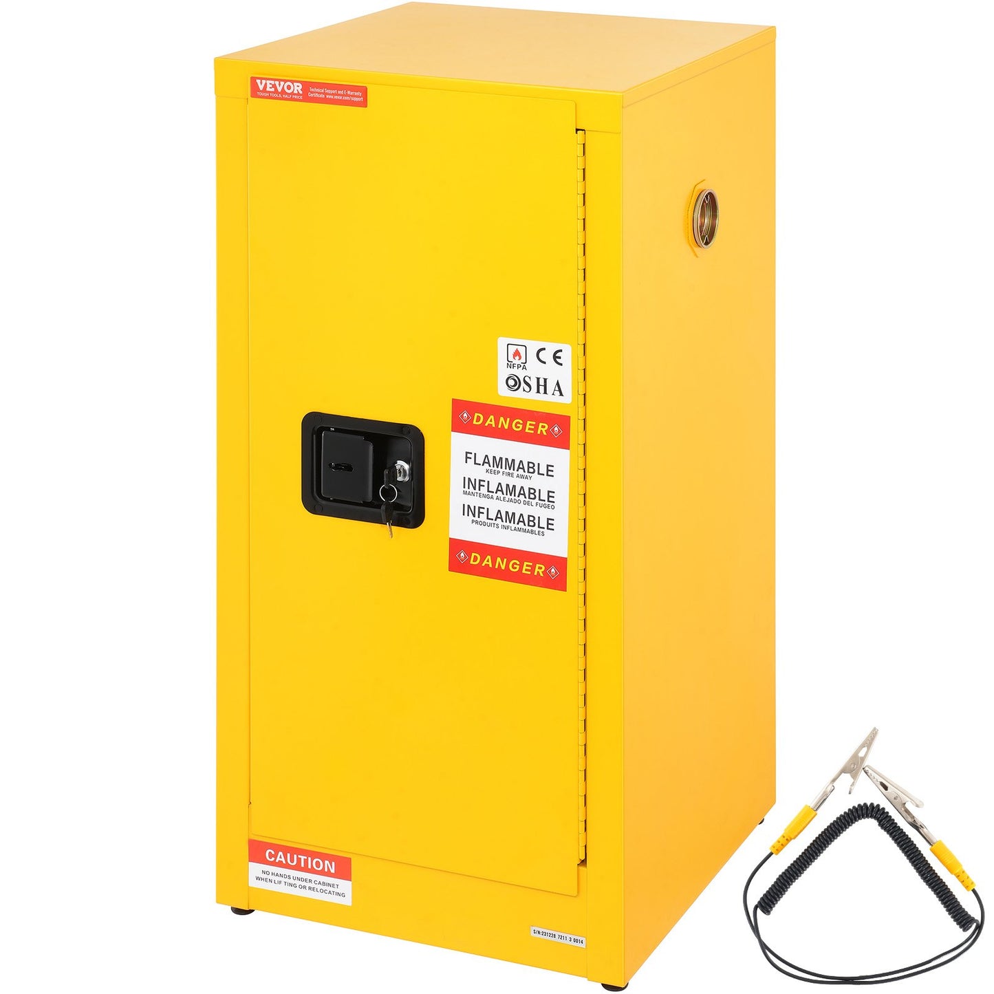 Flammable Safety Cabinet, 16 Gal, Cold Rolled Steel Flammable Liquid Storage Cabinet, 18.1 x 18.1 x 35.4 in Explosion Proof with 2 Adjustable Shelves 1 Door for Commercial Industrial Use, Yellow
