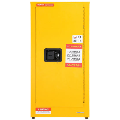 Flammable Safety Cabinet, 16 Gal, Cold Rolled Steel Flammable Liquid Storage Cabinet, 18.1 x 18.1 x 35.4 in Explosion Proof with 2 Adjustable Shelves 1 Door for Commercial Industrial Use, Yellow
