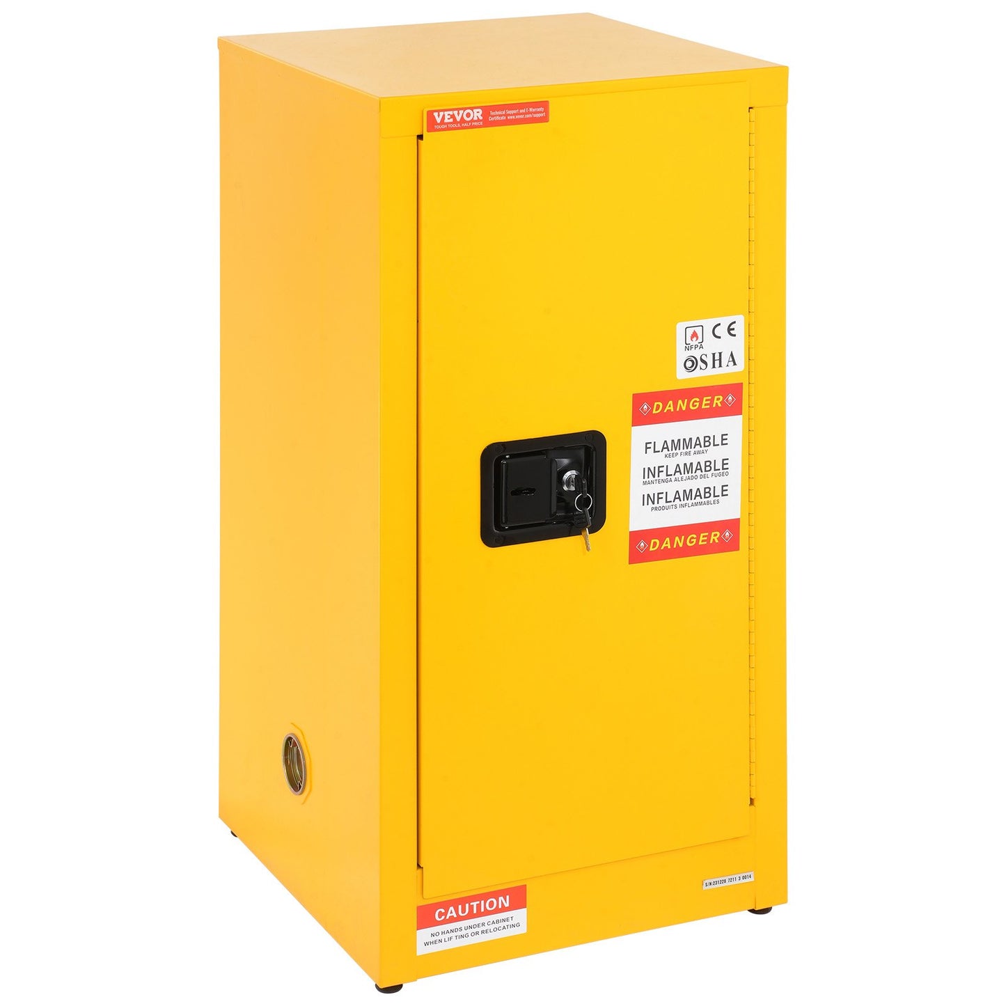 Flammable Safety Cabinet, 16 Gal, Cold Rolled Steel Flammable Liquid Storage Cabinet, 18.1 x 18.1 x 35.4 in Explosion Proof with 2 Adjustable Shelves 1 Door for Commercial Industrial Use, Yellow