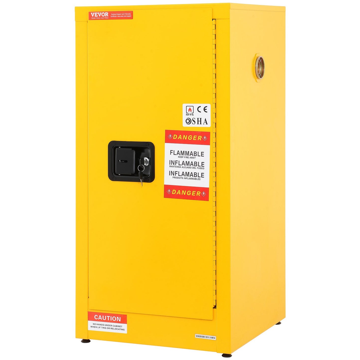 Flammable Safety Cabinet, 16 Gal, Cold Rolled Steel Flammable Liquid Storage Cabinet, 18.1 x 18.1 x 35.4 in Explosion Proof with 2 Adjustable Shelves 1 Door for Commercial Industrial Use, Yellow