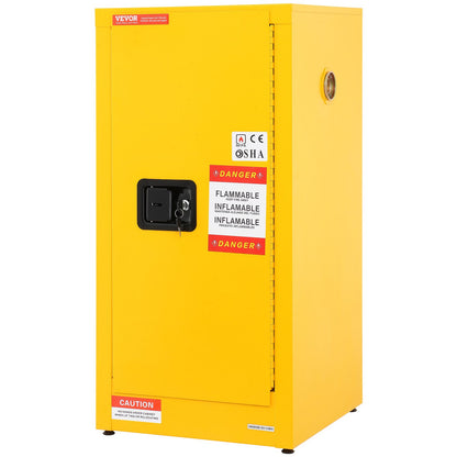 Flammable Safety Cabinet, 16 Gal, Cold Rolled Steel Flammable Liquid Storage Cabinet, 18.1 x 18.1 x 35.4 in Explosion Proof with 2 Adjustable Shelves 1 Door for Commercial Industrial Use, Yellow