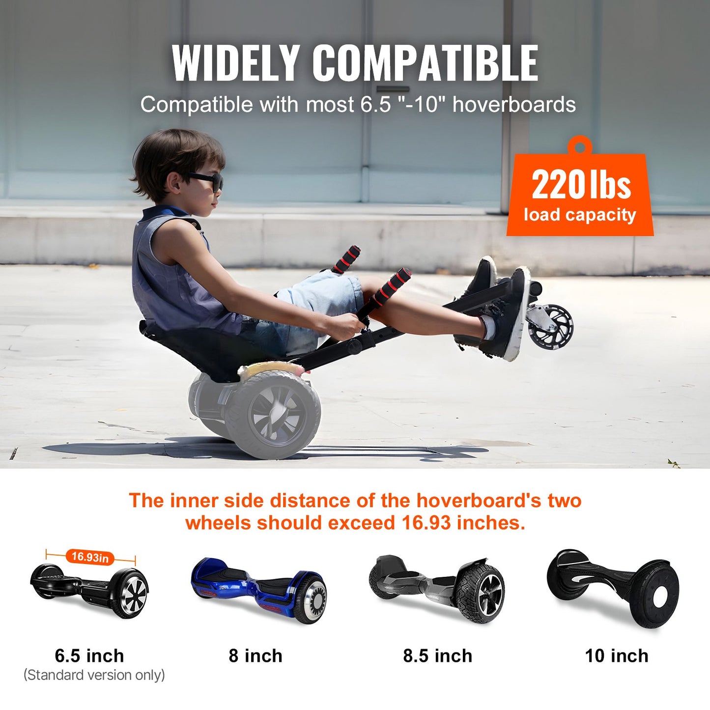Hoverboard Seat Attachment, for 6.5" 8" 8.5" 10" Hoverboards, with LED Lights, Grips Control, Adjustable Frame Length and 220 LBS Load Capacity, Hover Board Go Karts Accessory, for Kids Adults