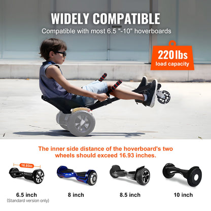 Hoverboard Seat Attachment, for 6.5" 8" 8.5" 10" Hoverboards, with LED Lights, Grips Control, Adjustable Frame Length and 220 LBS Load Capacity, Hover Board Go Karts Accessory, for Kids Adults