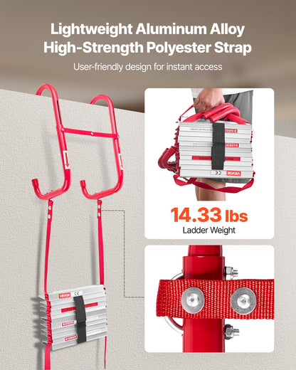 Fire Escape Ladder, 3-Story 25FT Retractable Emergency Fire Ladder, Lightweight Aluminum Alloy Safety Escape Ladders with Sturdy Polyester Strap, Anti-Slip Rung & Wide Steps, 1000LBS Max Loading
