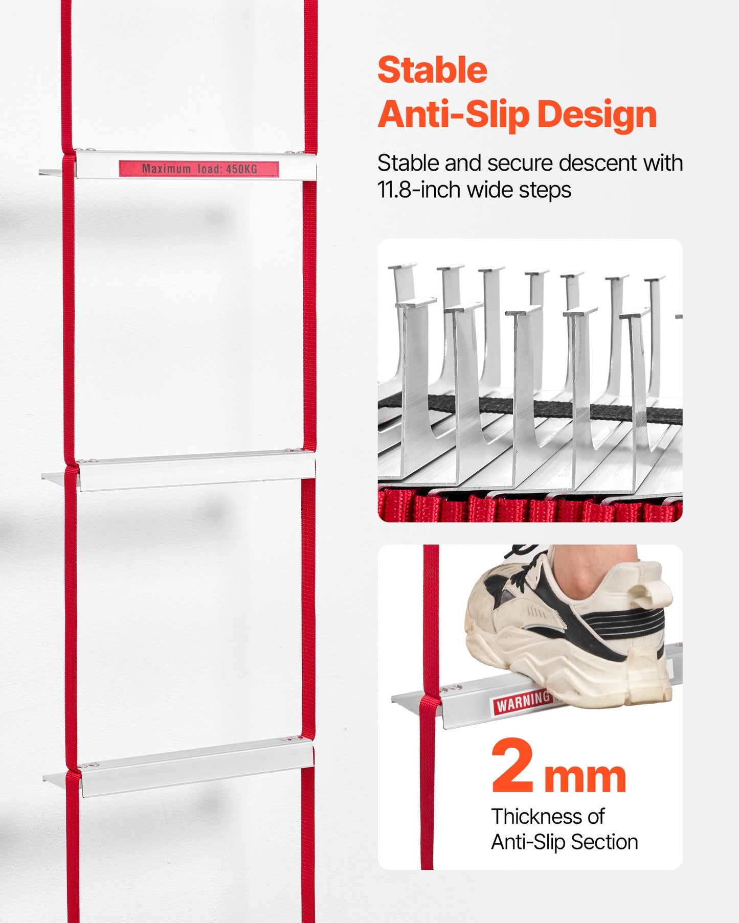Fire Escape Ladder, 3-Story 25FT Retractable Emergency Fire Ladder, Lightweight Aluminum Alloy Safety Escape Ladders with Sturdy Polyester Strap, Anti-Slip Rung & Wide Steps, 1000LBS Max Loading