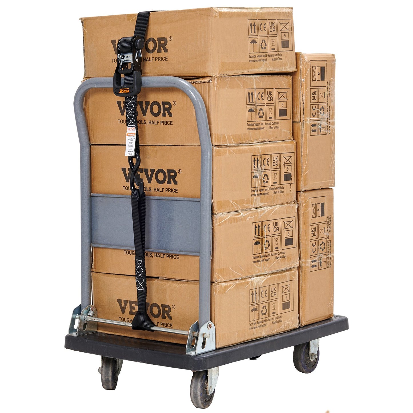 Ratschen-Spanngurte (4er-Pack), 2300 kg maximale Bruchfestigkeit, inkl. 4 Premium-Ratschen-Spanngurte 4,1 x 20,3 cm mit gepolsterten Griffen, zur Ladungssicherung beim Bewegen, für Haushaltsgeräte, Rasengeräte, Motorräder