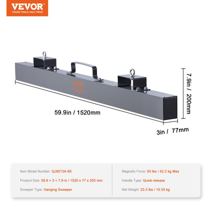 93 lbs Hanging Magnetic Sweeper Pickup Tool, Nail Hang-Type Magnetic Forklift Sweeper, Industrial-Grade Magnets Steel Material Hunting Accessories for Picking Up Nails Bolts Metals Iron Chips