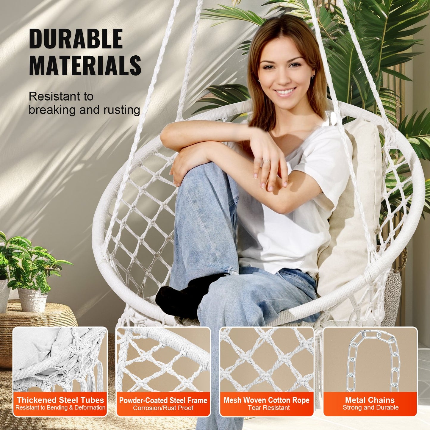Hängmatta Gungstol Macramé Hängstol med kudde inomhus & utomhus