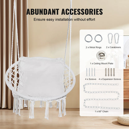 Hängmatta Gungstol Macramé Hängstol med kudde inomhus & utomhus