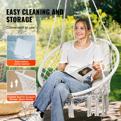Hängmatta Gungstol Macramé Hängstol med kudde inomhus & utomhus