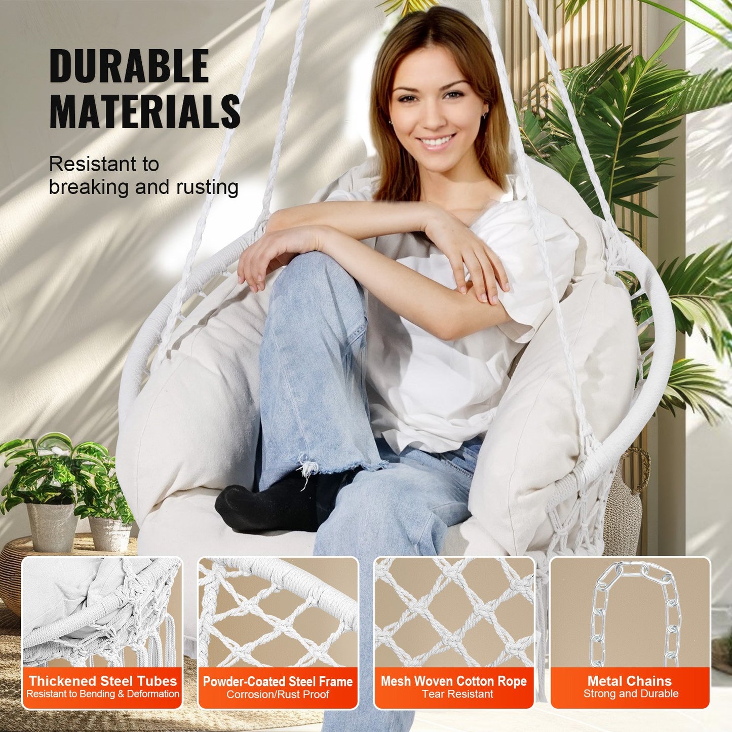 Hängmatta Gungstol Macramé Hängstol med kudde inomhus & utomhus