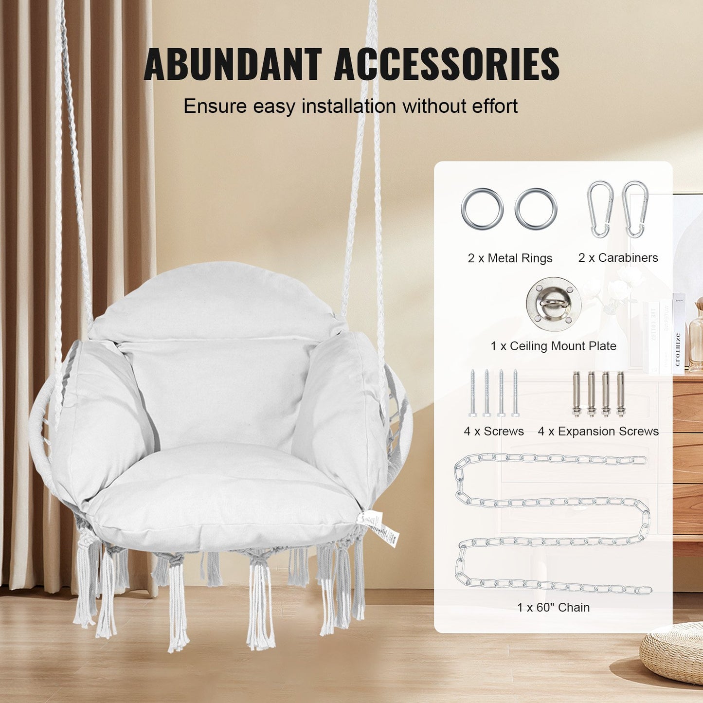 Hängmatta Gungstol Macramé Hängstol med kudde inomhus & utomhus