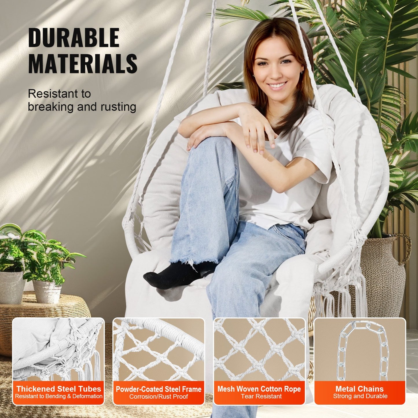 Hängmatta Gungstol Macramé Hängstol med kudde inomhus & utomhus