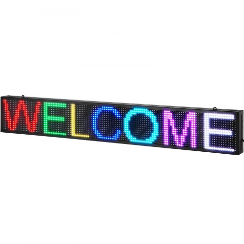LED Message Board, P10 Full Color Scrolling Display, Customizable Text and Animation via WIFI or USB, Ideal for Retail, Parties, and Bars, 52"x8"