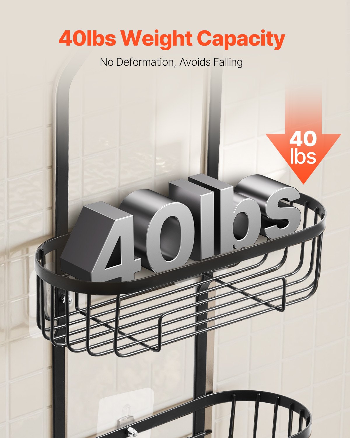 Shower Caddy, 3-Tier Hanging Bathroom Shower Storage Organization Shelves Rack Set, with Soap Holder and Hooks for Towels, Sponge, 40 lbs Large Weight Capacity, Fits Shower Head, Matte Black