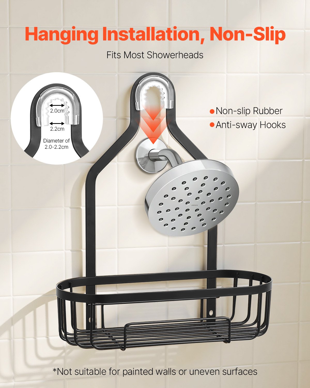 Shower Caddy, 3-Tier Hanging Bathroom Shower Storage Organization Shelves Rack Set, with Soap Holder and Hooks for Towels, Sponge, 40 lbs Large Weight Capacity, Fits Shower Head, Matte Black