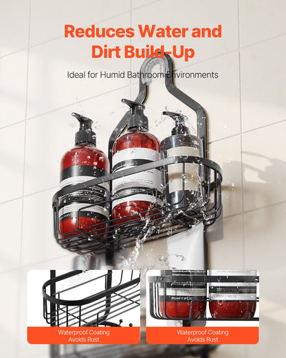 Shower Caddy, 3-Tier Hanging Bathroom Shower Storage Organization Shelves Rack Set, with Soap Holder and Hooks for Towels, Sponge, 40 lbs Large Weight Capacity, Fits Shower Head, Matte Black