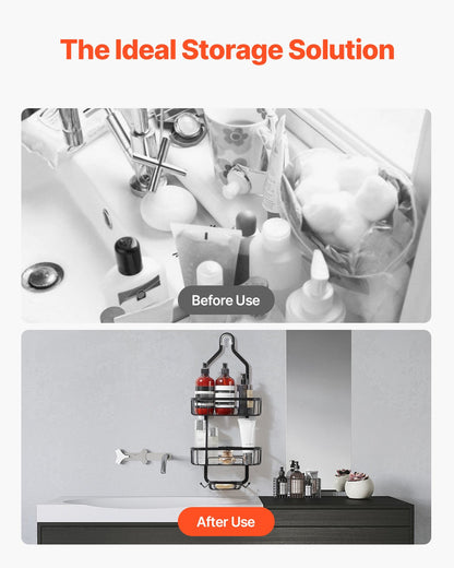 Shower Caddy, 3-Tier Hanging Bathroom Shower Storage Organization Shelves Rack Set, with Soap Holder and Hooks for Towels, Sponge, 40 lbs Large Weight Capacity, Fits Shower Head, Matte Black