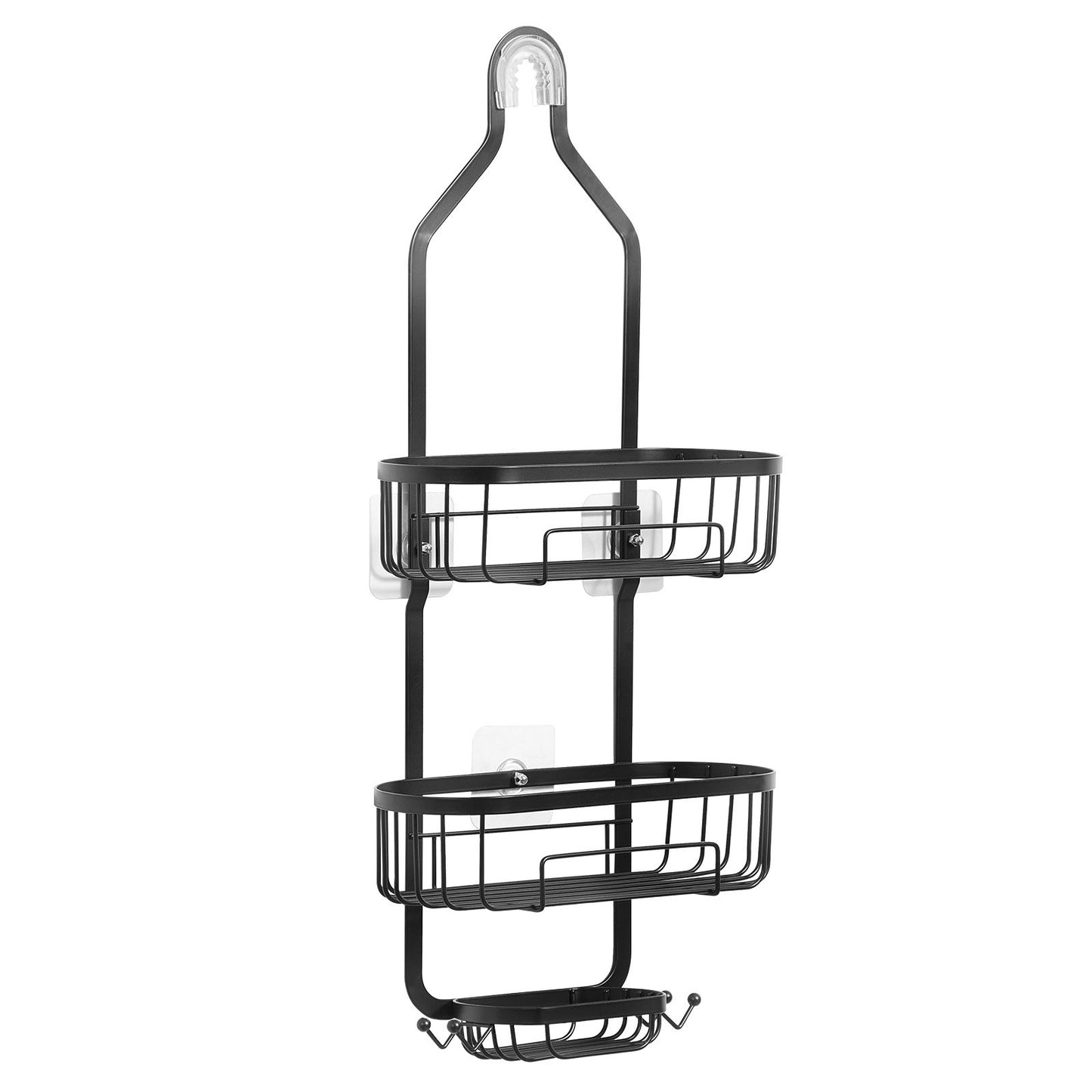 Shower Caddy, 3-Tier Hanging Bathroom Shower Storage Organization Shelves Rack Set, with Soap Holder and Hooks for Towels, Sponge, 40 lbs Large Weight Capacity, Fits Shower Head, Matte Black