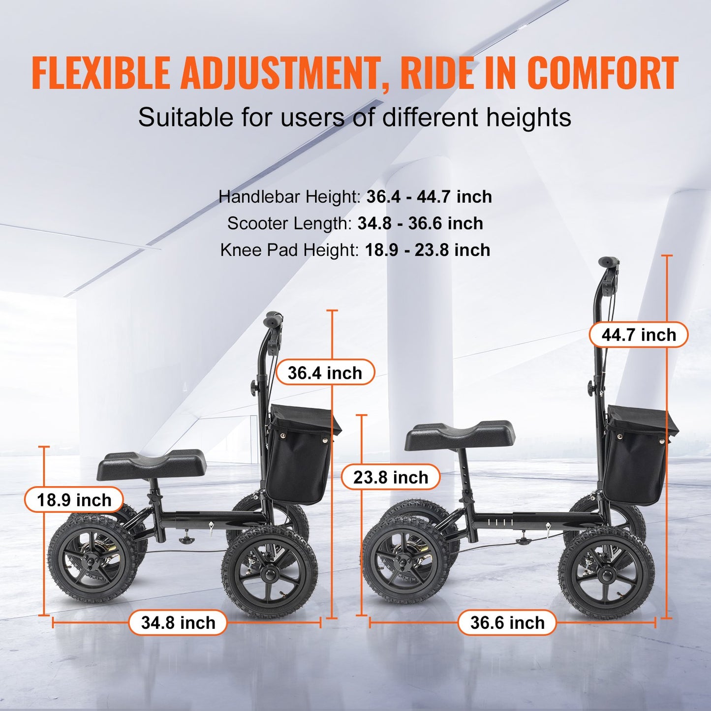Folding Knee Scooter, Aluminum Steerable Knee Walker with Height-Adjustable Handlebar & Knee Pad, 12" All-Terrain Wheels, Dual Brakes, Leg Recovery Scooter for Broken Ankle Foot Injuries, 350LBS